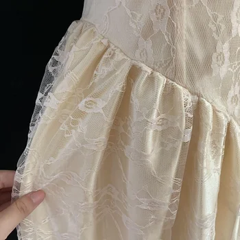Bele Čipke Elegantno Cvetlični Obleka Ženske Poletje Priložnostne Princesa Vila Midi Obleko Korejski Kratek Rokav Chic Vintage Stranka Obleko 2021