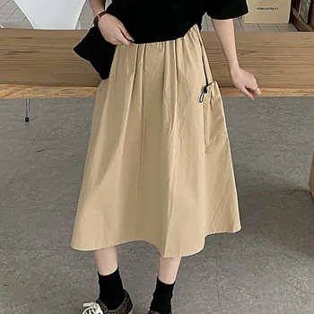 Vetement Femme 2021 Pomlad Slim Visoko Pasu Krilo Za Ženska Oblačila Linije Midi Sukienka Vintage Preprosto korejski Dolga Krila