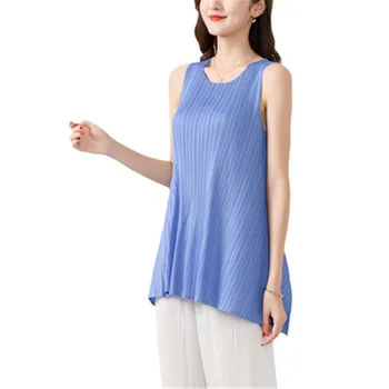 Miyake naguban vrh ženske velikosti maščobe mm bil tanek 2021 poletje nov slog korejski T-shirt moda temperament priložnostne puloverju