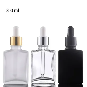 30 ml Prazno Jasno Kvadratnih Steklenice Oči Kapalko Aromaterapija Parfum 1oz Frost črno Stekleno Kapalko Vial