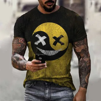 Moške 3D Natisnjeni T-shirt Hip Hop Smešno Smeška Print Majica Kratek Rokav Prevelik Ulica Šport Dihanje Vrh 2021 Nova