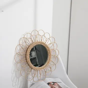 Rattan Toaletno Ogledalo Inovativnih Umetnosti Krog Ogledalo Steno Dnevne Sobe Visi Ogledalo Kopalnica Dekoracijo Ogledalo Ličila