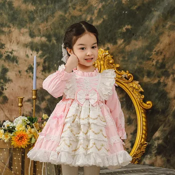 Baby Dekle španskega Lolita Princess Oblačenja Žogo Obleke TUTU Večerno Obleko Pustni Rojstni dan Obleke z Dolgimi Rokavi Otroške Bouffant