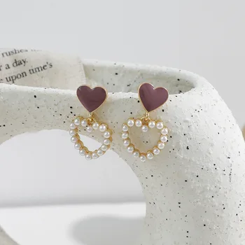 Novo Votlih Ljubezen Imitacije Biser Uhani Korejski Sladko Temperament Spusti Nectarine Srce Earings Modni Nakit Vintage Uhani