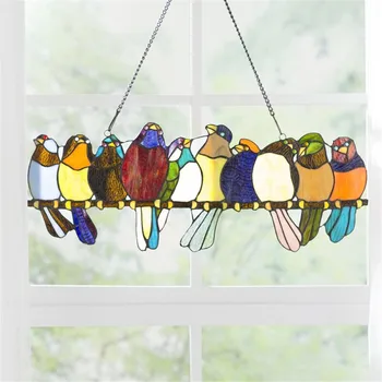 Vitraž Papiga Ptic na Žico, ki Visi Okno/Stensko Ploščo Stekla Dekoracijo Sten z Verigo Suncatcher doma dekoracijo