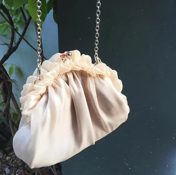 Moda svile lupini torba ženske torbice s Pearl ročaj tote vrečko Elegantna ženska verigi rame Ženski Majhno Torbico Sklopke
