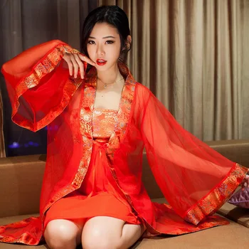 3pcs/set Kitajski Slog Seksi Perilo Rdeče Kimono Cheongsam Kostume Tang Obleko, Perilo Sleepwear Nightdress Seksi Kostum Cosplay