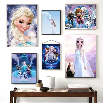 Princesa Ana Elsa Platno Slikarstvo Disney Film, ZAMRZNJENA Slika, Plakati, Tiskanje Stenskih slikah, za Dnevna Soba Dekoracijo Doma