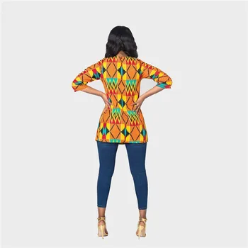 Afriške Ženske Obleke Dashiki Tiskanja Afriki Vrhovi Rokavi Ženske okoli Vratu Zadrgo T Shirt Afriške Obleke za Ženske Ulične Vrh