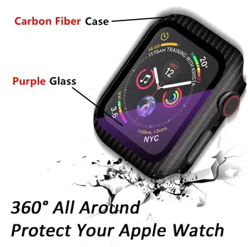 Steklo+Cover Za Apple watch Primeru, 44 42mm 40 mm 38 mm iwatch Ogljikovih vlaken odbijača+Zaščitnik Zaslon Apple Gledati serije 6 SE 5 4 3