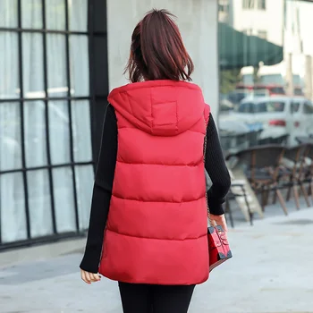 Ženske Korejski Hooded Telovnik Plus Velikost Priložnostne Svoboden Brez Rokavov Napihovalka Coats Toplo Jakno Debel Bombaž, Oblazinjeni Vrhnja Oblačila