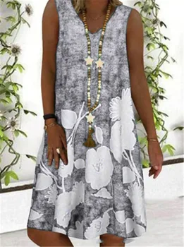 2020 Poletje Tiskanja Priložnostne Midi Obleko Žensk Proti-vrat brez Rokavov Off Ramenski Obleke Za Ženske Plus Velikost Plaži Boho Obleko Femme