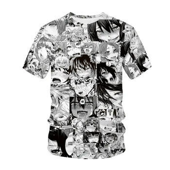 Ahegao T-shirt Anime 3D Tiskanja Moški Ženske Ulične Hentai Vzorec O-Vrat Hip Hop T Shirt Harajuku Priložnostne Vrhovi Seksi Dekle Oblačila