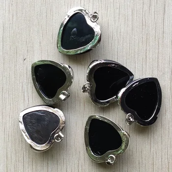 Debelo 6pcs/veliko Novih kakovostnih naravnih črni Obsidian Kamen in zlitine srce oblika obeski za nakit, izdelava brezplačna dostava