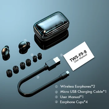 TWS Bluetooth 5.0 Slušalke 9D HiFi Stereo Čepkov Brezžične Slušalke Športne Vodotesne Slušalke z 2200mAh Polnjenje Box
