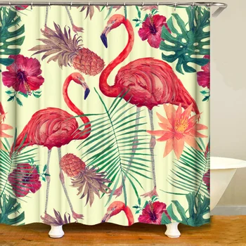 Flamingo Umetnosti Tiskanja Nepremočljiva Tkanine, Tuš Zavese Non-Slip Kopel Mat Wc Pokrov Odeje Doma Kopalnica Dekor Set