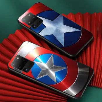 Captain America shield za Samsung S20 FE Ultra Plus A91 A81 A71 A51 A41 A31 A21S A72 A52 A42 A02S Mehko Črno Primeru Telefon