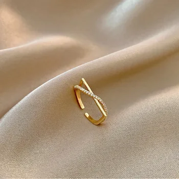 2021 Nov Prihod Kristalno Trendy Geometrijske Preprost Vilice Cirkon Obroči Za Ženske Modni Zlato Kovinski Nakit Darila