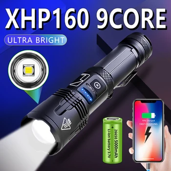 Ultra Svetla XHP160 9 JEDRO LED Svetilka 5000mAH USB Polnilne Zoom led 5Modes Tactial Svetilko, Baklo 18650/26650 Baterije