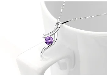 925 sterling silver nova ženska fine nakit visoke kakovosti vijolični kristali cirkonija preprost obesek ogrlica, dolžina 45 CM
