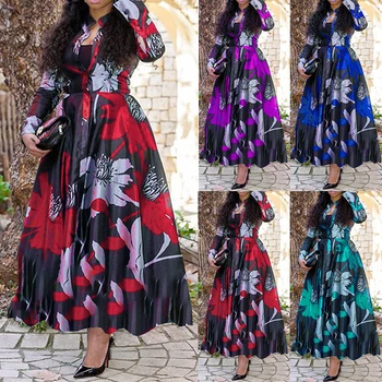 MD 2021 Nove Afriške Tiskanja Obleke Za Ženske Plus Velikost 3XL 4XL Dolgo Obleko Ankara Dashiki Elegantna Dama Boho Haljo Stranka Oblačila