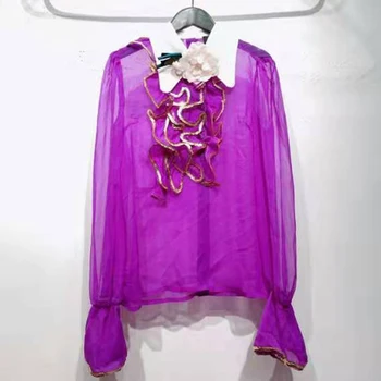 VGH Mozaik Cvetlični Temperament Shirt Ženski River Dolg Rokav Hit Barve, Vintage Majice Za Ženske Modni New Tide Oblačila