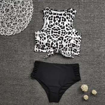 2020 Žensk Leopard Kopalke 2Pcs Visoko Pasu Split Kopalke Počitnice Seksi Brazilske Bikini Komplet Plažo Bikini 2020 Mujer