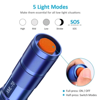 6000LM Ultra Svetla LED Svetilka 4 Barve Zoomable Flashlamp 5 Razsvetljavo Načini Baklo T6 Nepremočljiva Lanterna Uporabo 18650 Baterijo
