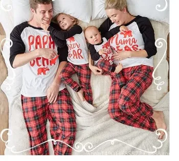 Novorojenček Dojenček Pižame Družina se Ujemanje Božičnih Pižamo Obleke Doma Sleepwear Papa Mama Medvedka Baby Bear Majice +kariran Hlače Določa