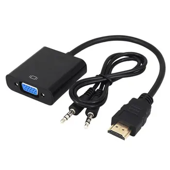 1080P HDMI je združljiv Moški VGA Ženski Video Kabel Pretvornik Z 3.5 mm Audio Adapter EW5 Črne Barve Trajno Uporabno za TV