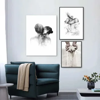 Črno Bel Romantično Roko V Roki Platno Slikarstvo Ljubezen Ponudbe Wall Art Plakat Natisniti Moda Sliko Pari Ljubitelje Soba Dekor