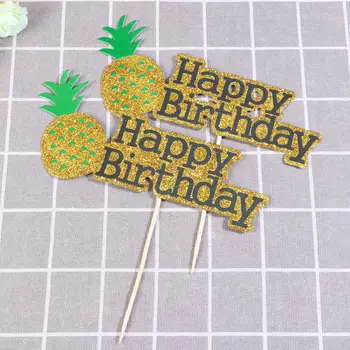 2Pcs Torto Stranka Rojstni dan Pokrivalo Dekoracijo Dobave Pick Happy Birthday Papir Pinapple Pick Dekoracijo Dobave Pokrivalo