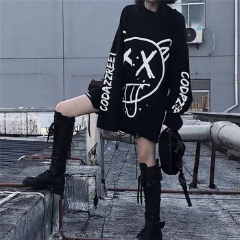Kul ženske korejski moda prevelik dolg rokav t shirt hip hop punk ulične dekleta tees Black Svoboden Long Sleeve Majica s kratkimi rokavi Moški