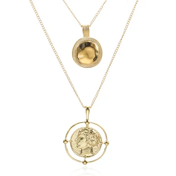 2019 Nov Modni obesek ogrlica bohemian ženski dvoslojno Čare ogrlica retro zlato vklesan kovanec nakit ogrlica