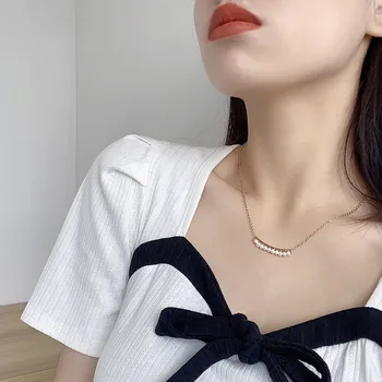 2021 Nov Minimalističen Pearl Choker Ogrlica za Ženske korejski Style Titanium Jekla Čare Verige Nakit Ogrlica