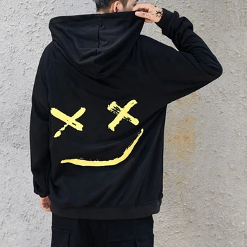 Moški Nasmeh Hoodies Pozimi Hip Hop Tiskanja Prevelik Sweatshirts Moda Mozaik Unisex Nekaj Ulične Moški Ženske Hoodies