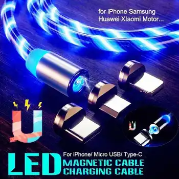 Magnetische Kabel Polnilnika Led Svetila Vloeiende Usb Charge Tip C/Micro Usb/8 Pin Snel Opladen Snoer Verlichting voor Iphone 8
