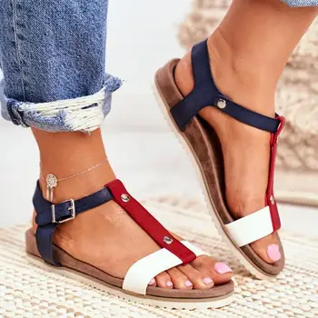 2021 Ženske Sandale Strani Rezervnih Velikosti Nizko Vrh Ravno Odraslih Mozaik Rdeče Klin Pete Ribe Žlebu Modni Sandali Zapatos De Mujer
