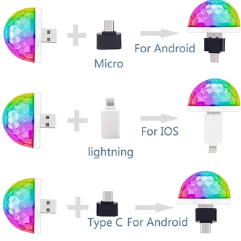 USB Svetlobe DJ RGB Mini Pisane Glasbe, Zvoka, Svetlobe USB-C Apple Počitnice Stranka Karaoke Vzdušje Lučka Dobrodošli Svetlobe