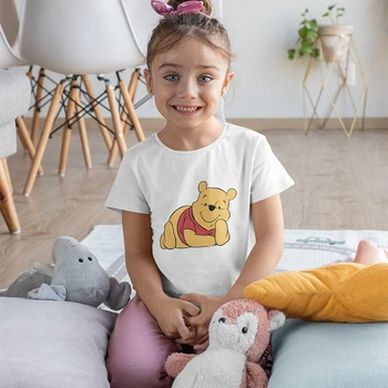 Baby Boy T-shirt Winnie the Pooh Luštna Punca Kratek Rokav Harajuku Moda Disney Malčka Mehko Top Udobno Otroci Oblačila