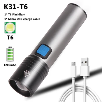 CEHOLYD USB Polnilna LED Svetilka XML T6 Vgrajen 1200mAh 18650 Baterijo Nepremočljiva Kamp Svetlobe Zoomable Baklo Luči