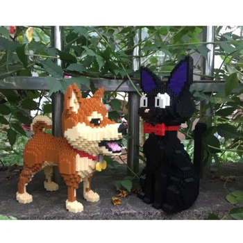 Risanka JiJi Black Cat Shiba Inu Pes Živali, Hišne živali, Japonski Slog Mikro Diamond gradnika 3D Model DIY Igrače za Otroke