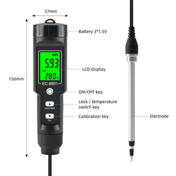 Prenosni Digitalni ES/Temperatura Tal Tester Meter Kmetiji Merjenje Osvetljen Zaslon Izmenljive Elektroda Nepremočljiva Test Sajenje