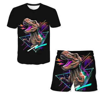 Jurassic ParkChildren Fantje T-shirt majica + Hlače Dekliška Risanka Dinozaver Baby T-shirt Poletje ClothesToddler Modni T-shirt Nastavite Otroci