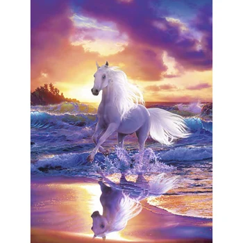 Celoten Kvadratni Vaja 5D DIY Diamond Slikarstvo White Horse&Sea Diamond Vezenje Prodaje Slike Okrasnih Doma Dekoracijo TY972