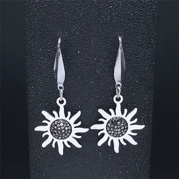 Sonce iz Nerjavečega Jekla Black Crystal Visijo Earings za Ženske Srebrne Barve Spusti Earings Nakit boucle doreille femme E4811S03