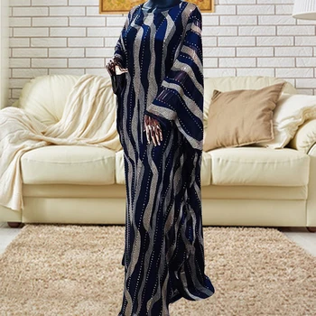 Svoboden Afriške Obleke Za Ženske 2021 Visoke Kakovosti Okrogle Ovratnik Muslimanskih Moda Bat Rokav Tiskanja Dnevno Haljo Africaine Femme