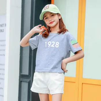 Dekleta Kompleti Oblačil za Otroke 6-14 Let O-vratu T-shirt Tiskanje Vrh z Priložnostne Kratke Hlače 2PCS Princesa korejski Otroci Oblačila