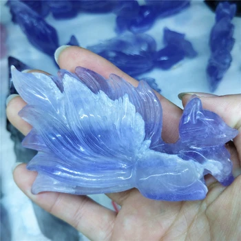 Naravno Vijolično Fluorite Carving Devet-Repo Fox Reiki Simbol Modrosti Češnjev Cvet Agate Živalske Figurice Dekor Zbirk Darilo