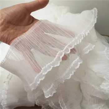 16 CM širok luksuzni doulbe plasti tila Naguban čipke tkanine ruffle elastično prevleko traku ovratnik DIY poročno obleko tassel šivanje dekor